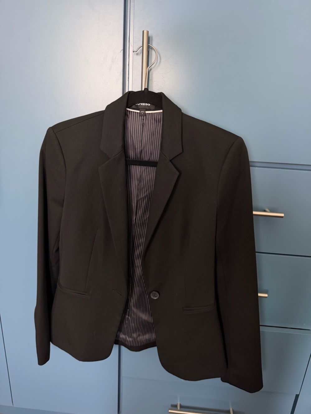 Express Black Single-Button Blazer with Pinstripe Lining